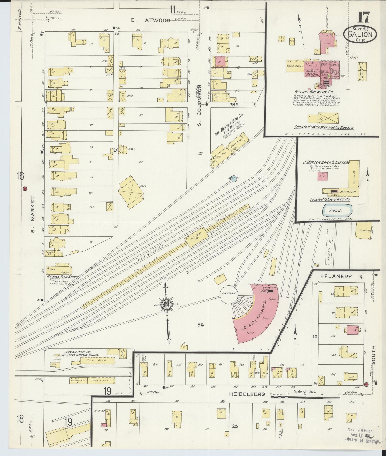 Sanborn Fire Insurance Map from Galion, Crawford County, Ohio (1913), Sheet #0017 - Historic Sanborn Fire Insurance Map Print, vintage old map wall art, antique decor, genealogy gift, Ohio Ohio map