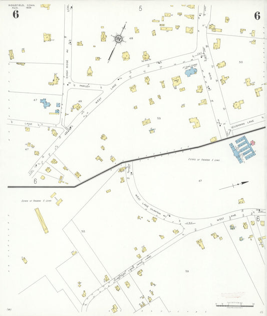 Sanborn Fire Insurance Map from Ridgefield, Fairfield County, Connecticut (1933), Sheet #0006 - Historic Sanborn Fire Insurance Map Print, vintage old map wall art, antique decor, genealogy gift, Connecticut Connecticut map