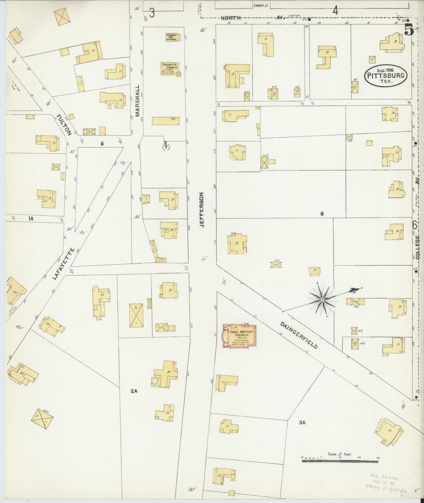 Sanborn Fire Insurance Map from Pittsburg, Camp County, Texas (1906), Sheet #0005 - Historic Sanborn Fire Insurance Map Print, vintage old map wall art, antique decor, genealogy gift, Texas Texas map