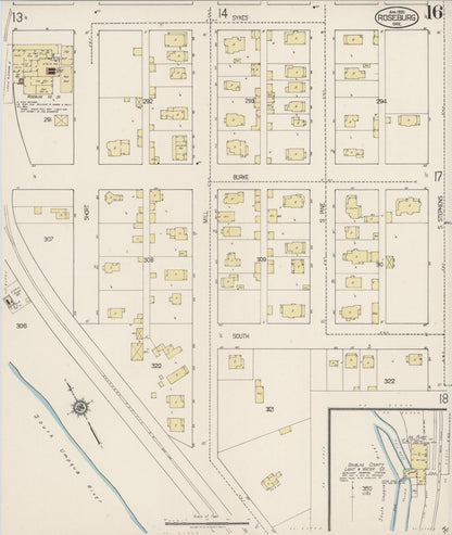 Sanborn Fire Insurance Map from Roseburg, Douglas County, Oregon (1920), Sheet #0016 - Complete Map Set gallery image, historic Sanborn map, vintage wall art, Oregon Oregon