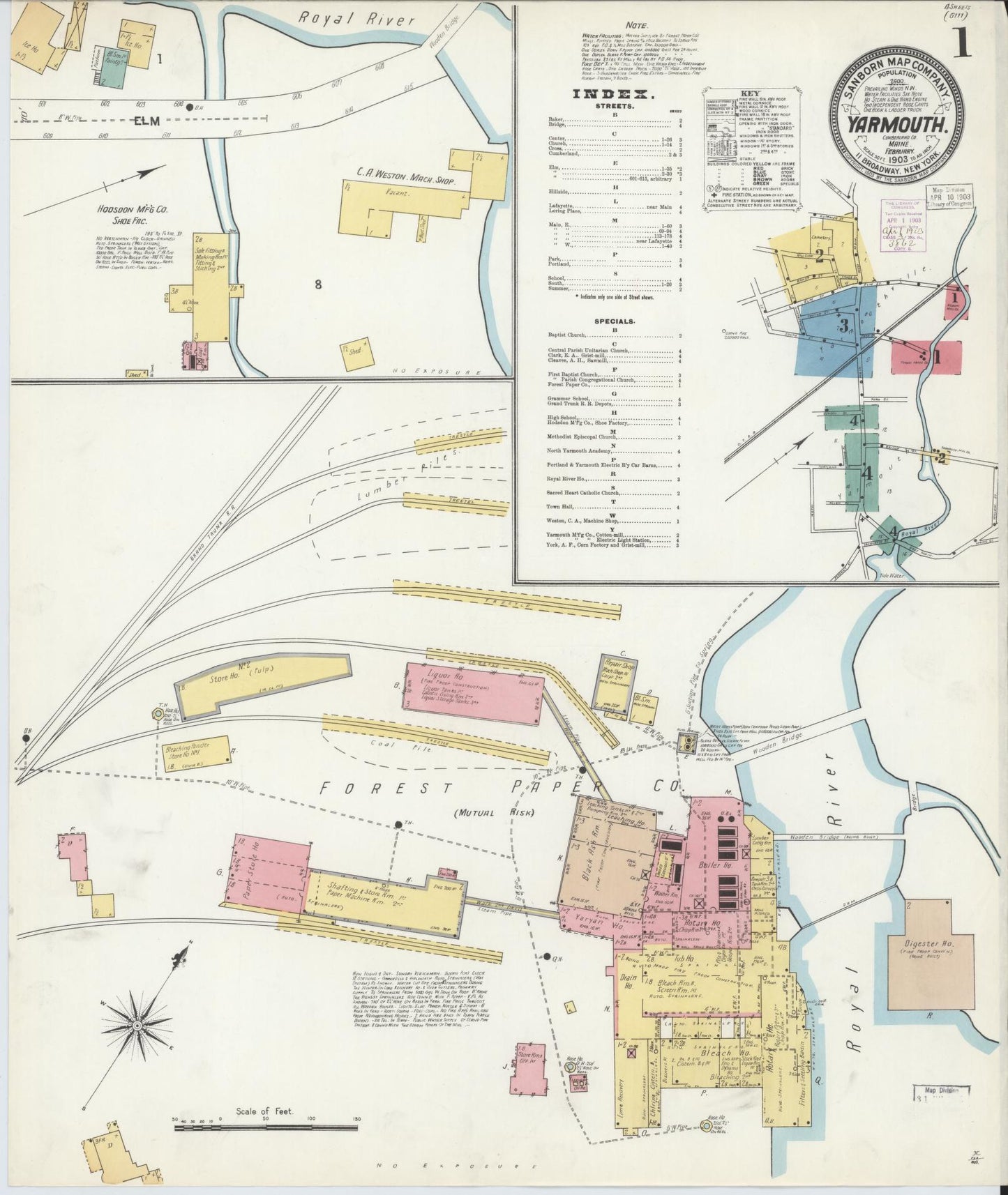 Sanborn Fire Insurance Map from Yarmouth, Cumberland County, Maine (1903), Sheet #0001 - Complete Map Set gallery image, historic Sanborn map, vintage wall art, Maine Maine