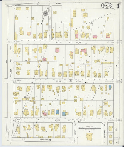 Sanborn Fire Insurance Map from Dixon, Lee County, Illinois (1918), Sheet #0003 - Complete Map Set gallery image, historic Sanborn map, vintage wall art, Illinois Illinois