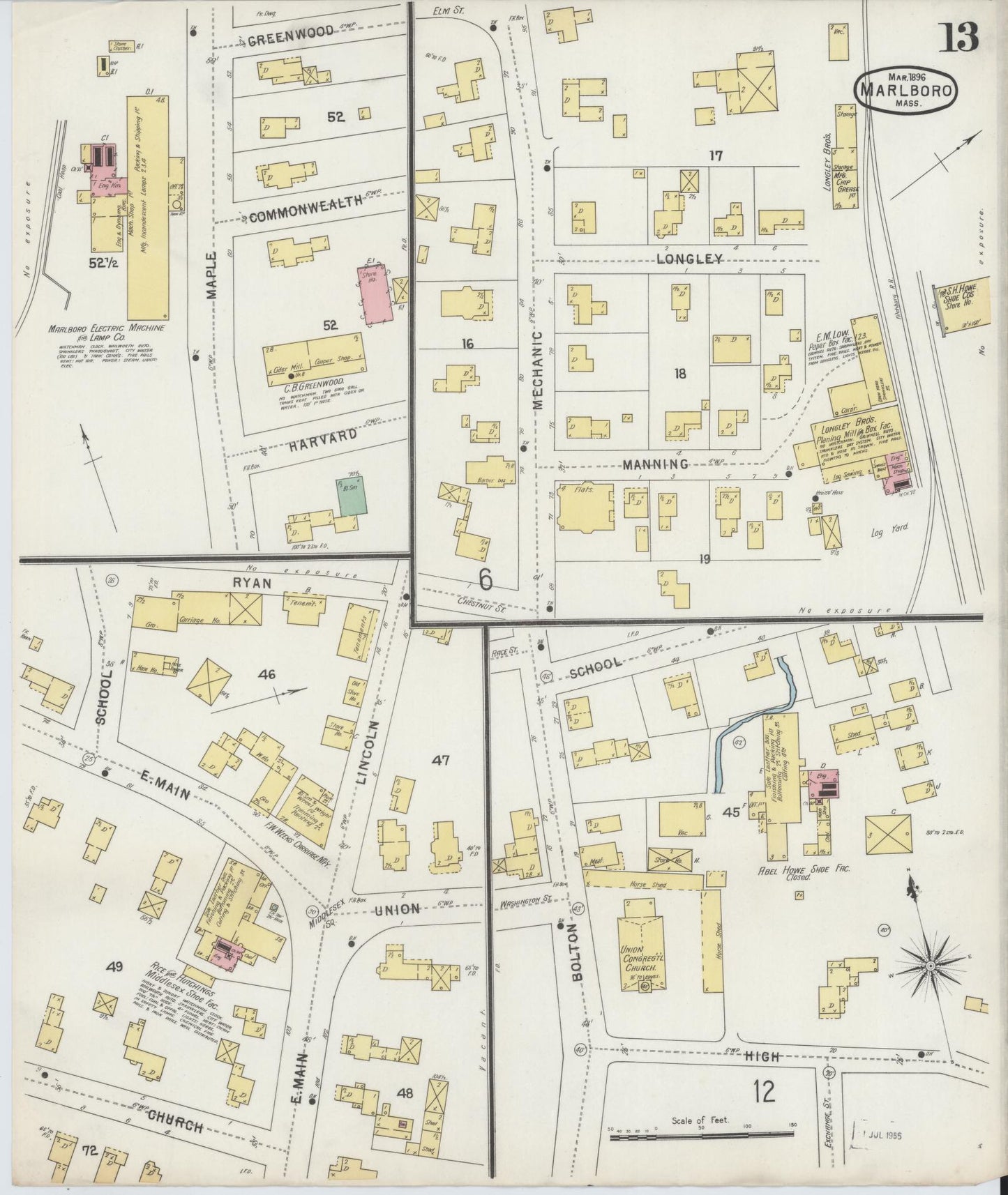Sanborn Fire Insurance Map from Marlborough, Middlesex County, Massachusetts (1896), Sheet #0013 - Complete Map Set gallery image, historic Sanborn map, vintage wall art, Massachusetts Massachusetts