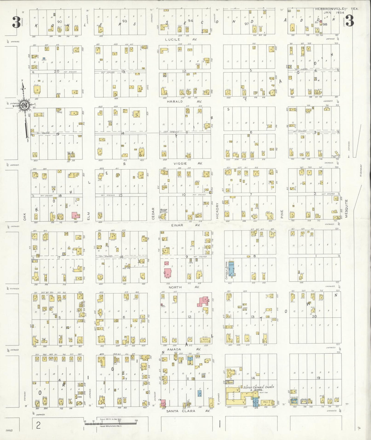 Sanborn Fire Insurance Map from Hebbronville, Jim Hogg County, Texas (1934), Sheet #0003 - Historic Sanborn Fire Insurance Map Print, vintage old map wall art, antique decor, genealogy gift, Texas Texas map