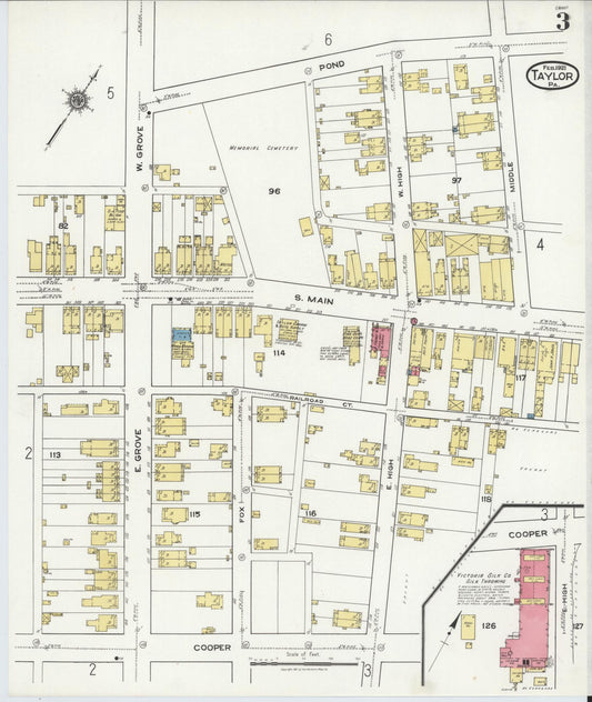 Sanborn Fire Insurance Map from Taylor, Lackawanna County, Pennsylvania (1921), Sheet #0003 - Historic Sanborn Fire Insurance Map Print, vintage old map wall art, antique decor, genealogy gift, Pennsylvania Pennsylvania map