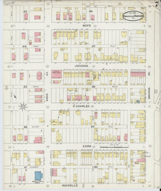 Sanborn Fire Insurance Map from Knoxville Borough, Allegheny County, Pennsylvania (1893), Sheet #0007 - Historic Sanborn Fire Insurance Map Print, vintage old map wall art, antique decor, genealogy gift, Pennsylvania Pennsylvania map