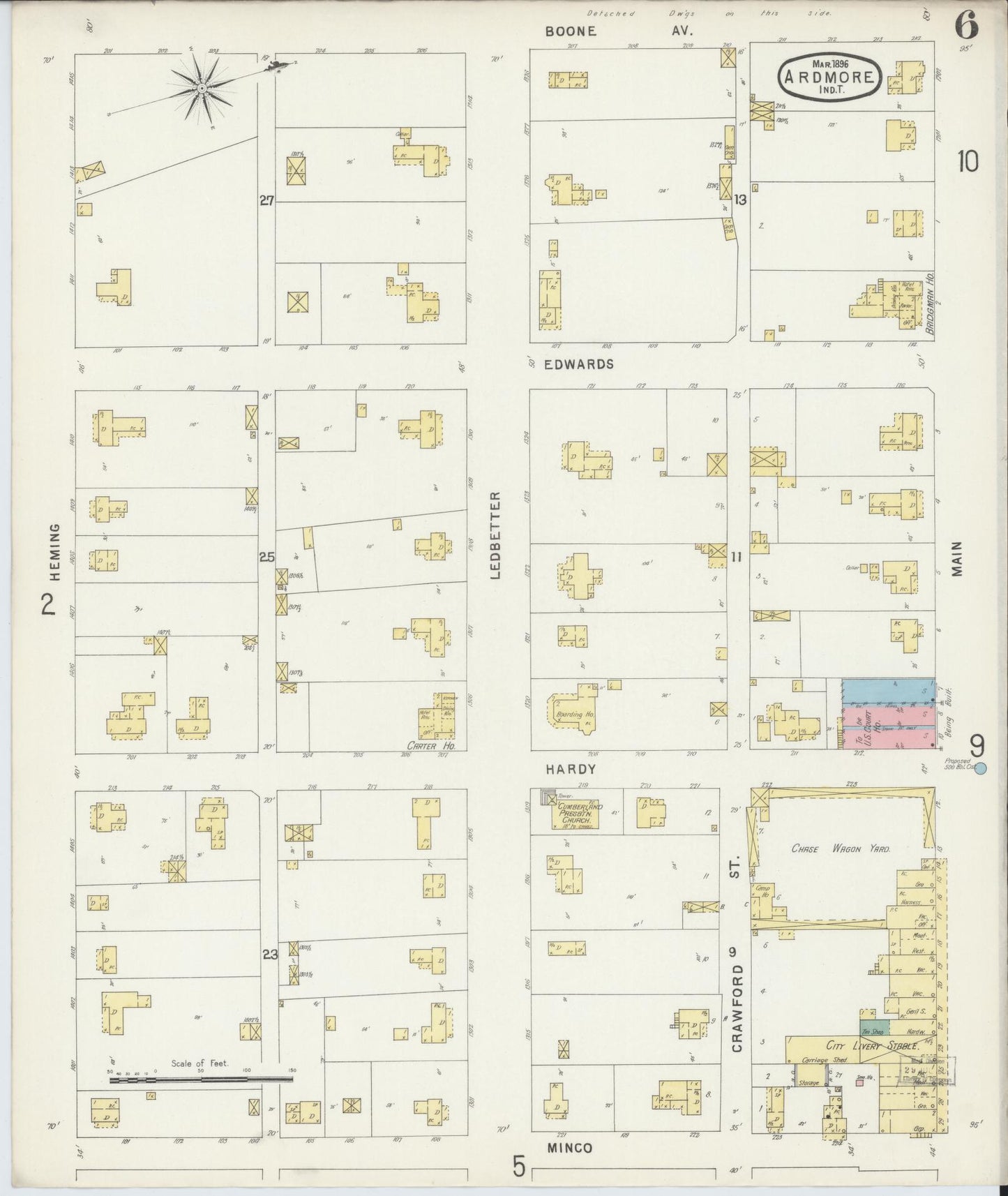 Sanborn Fire Insurance Map from Ardmore, Carter County, Oklahoma (1896), Sheet #0006 - Historic Sanborn Fire Insurance Map Print, vintage old map wall art, antique decor, genealogy gift, Oklahoma Oklahoma map