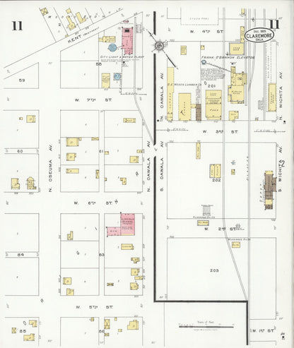 Sanborn Fire Insurance Map from Claremore, Rogers County, Oklahoma (1925), Sheet #0011 - Complete Map Set gallery image, historic Sanborn map, vintage wall art, Oklahoma Oklahoma