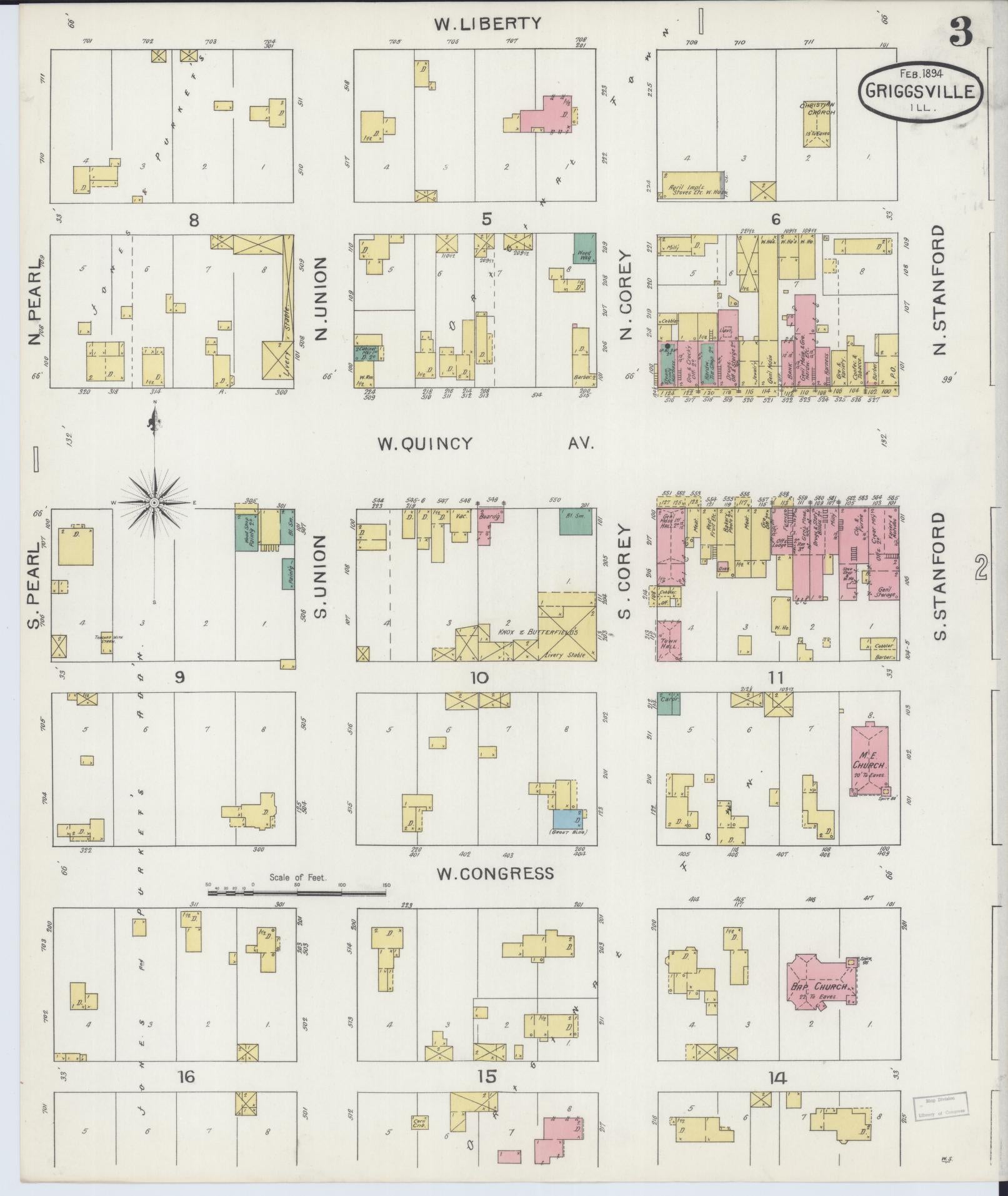 Sanborn Fire Insurance Map from Griggsville, Pike County, Illinois (1894), Sheet #0003 - Complete Map Set gallery image, historic Sanborn map, vintage wall art, Illinois Illinois