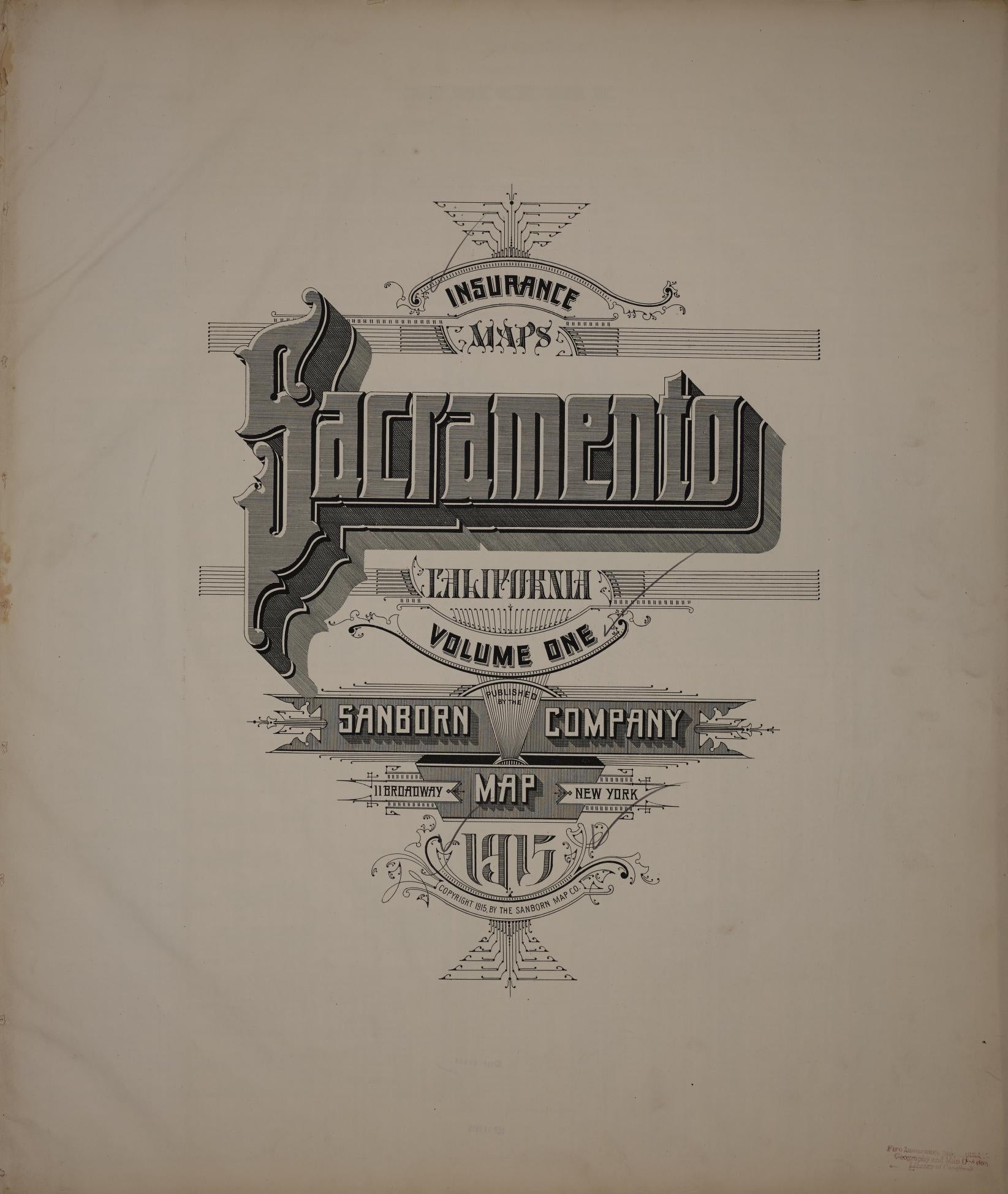 Sanborn Fire Insurance Map from Sacramento, Sacramento County, California (1915), Sheet #0001 - Complete Map Set gallery image, historic Sanborn map, vintage wall art, California California
