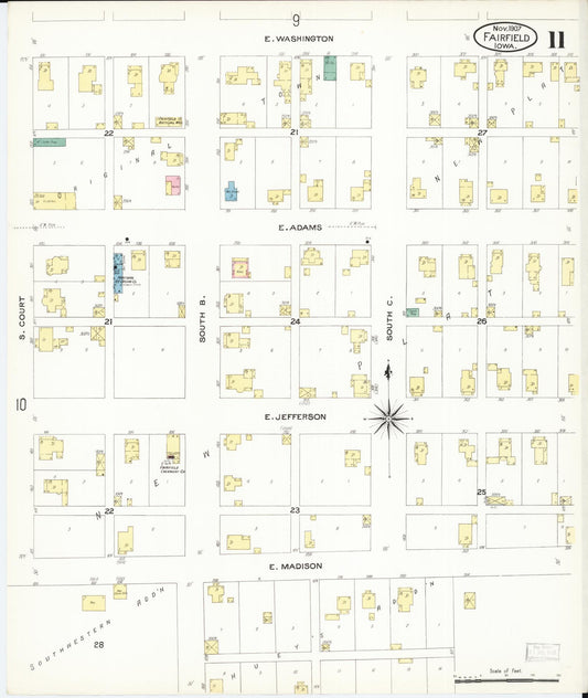 Sanborn Fire Insurance Map from Fairfield, Jefferson County, Iowa (1907), Sheet #0011 - Historic Sanborn Fire Insurance Map Print, vintage old map wall art