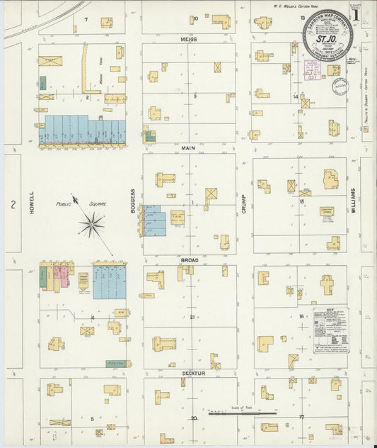 Sanborn Fire Insurance Map from Saint Jo, Montague County, Texas (1902), Sheet #0001 - Historic Sanborn Fire Insurance Map Print, vintage old map wall art, antique decor, genealogy gift, Texas Texas map