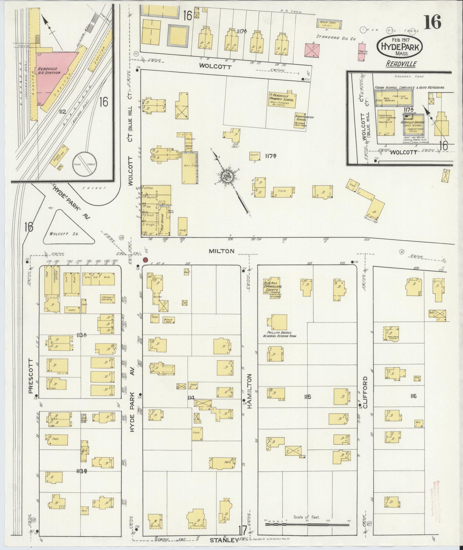 Sanborn Fire Insurance Map from Hyde Park, Norfolk County, Massachusetts (1917), Sheet #0016 - Historic Sanborn Fire Insurance Map Print, vintage old map wall art, antique decor, genealogy gift, Massachusetts Massachusetts map