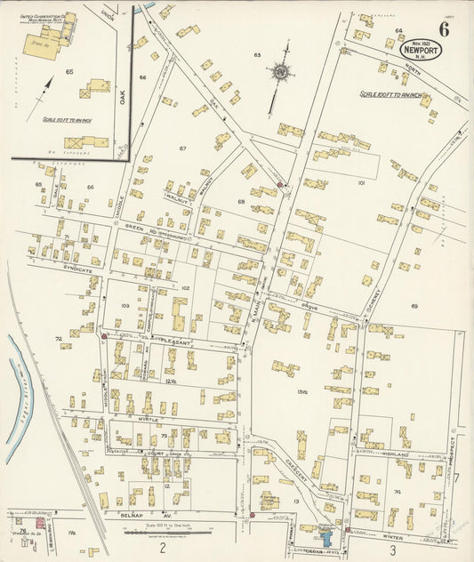 Sanborn Fire Insurance Map from Newport, Sullivan County, New Hampshire (1921), Sheet #0006 - Historic Sanborn Fire Insurance Map Print, vintage old map wall art, antique decor, genealogy gift, New Hampshire New Hampshire map