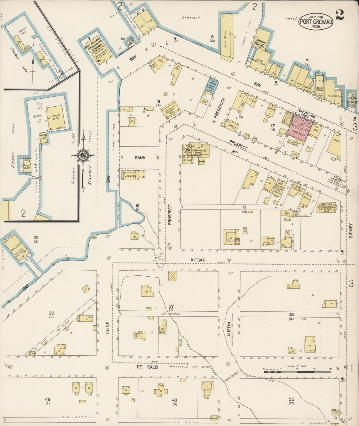 Sanborn Fire Insurance Map from Port Orchard, Kitsap County, Washington (1914), Sheet #0002 - Historic Sanborn Fire Insurance Map Print, vintage old map wall art, antique decor, genealogy gift, Washington Washington map