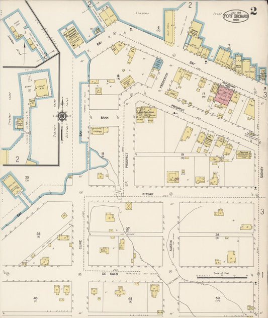 Sanborn Fire Insurance Map from Port Orchard, Kitsap County, Washington (1914), Sheet #0002 - Historic Sanborn Fire Insurance Map Print, vintage old map wall art, antique decor, genealogy gift, Washington Washington map