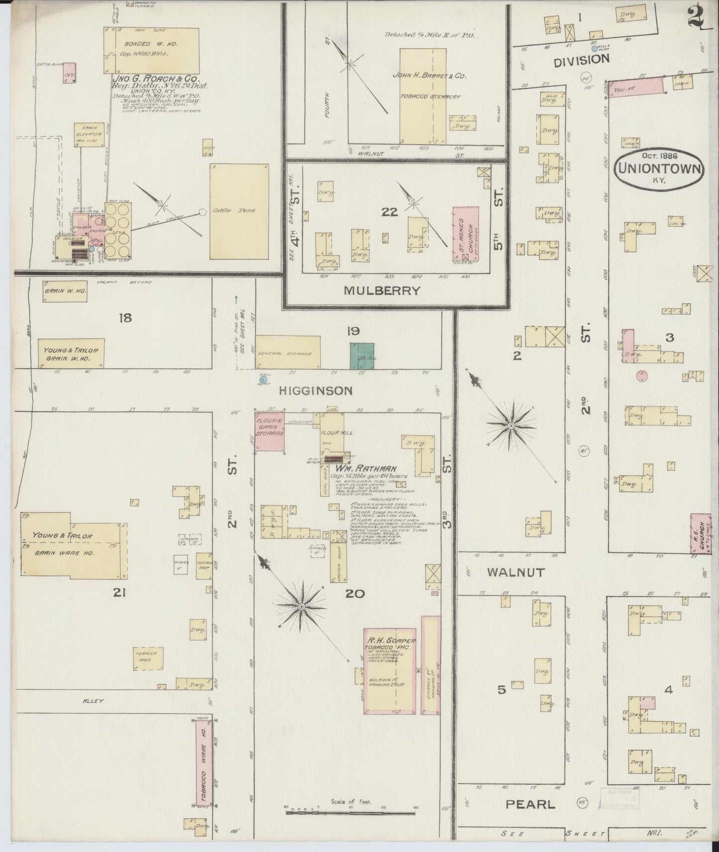 Sanborn Fire Insurance Map from Uniontown, Union County, Kentucky (1886), Sheet #0002 - Complete Map Set gallery image, historic Sanborn map, vintage wall art, Kentucky Kentucky