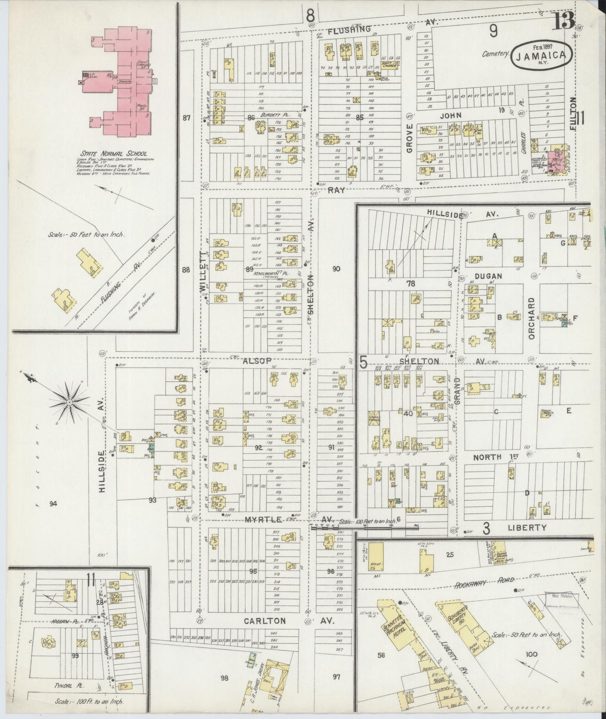 Sanborn Fire Insurance Map from Jamaica, Queens County, New York (1897), Sheet #0013 - Complete Map Set gallery image, historic Sanborn map, vintage wall art, New York New York