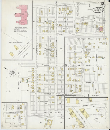 Sanborn Fire Insurance Map from Jamaica, Queens County, New York (1897), Sheet #0013 - Complete Map Set gallery image, historic Sanborn map, vintage wall art, New York New York