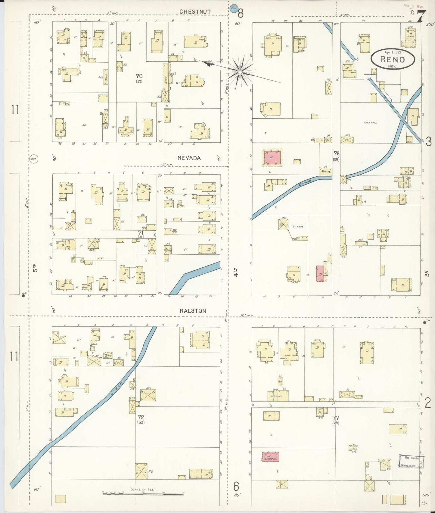 Sanborn Fire Insurance Map from Reno, Washoe County, Nevada (1899), Sheet #0007 - Complete Map Set gallery image, historic Sanborn map, vintage wall art, Nevada Nevada