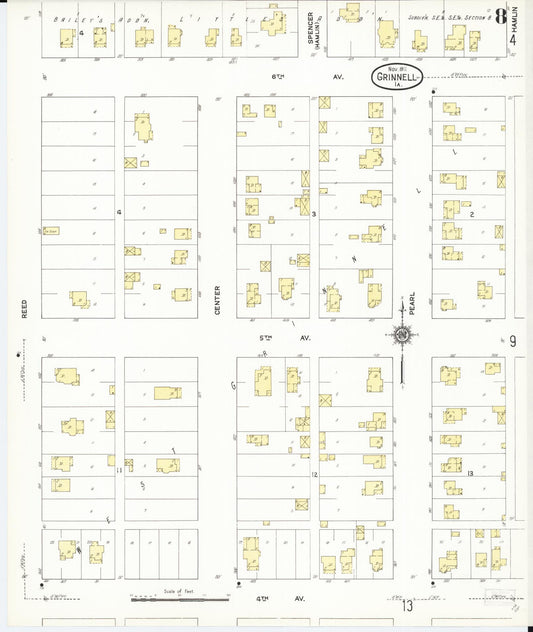Sanborn Fire Insurance Map from Grinnell, Poweshiek County, Iowa (1911), Sheet #0008 - Historic Sanborn Fire Insurance Map Print, vintage old map wall art