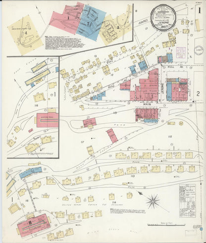 Sanborn Fire Insurance Map from Jerome, Yavapai County, Arizona (1901), Sheet #0001 - Complete Map Set gallery image, historic Sanborn map, vintage wall art, Arizona Arizona