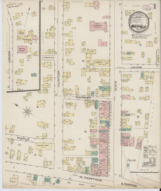 Sanborn Fire Insurance Map from Westfield, Chautauqua County, New York (1886), Sheet #0001 - Historic Sanborn Fire Insurance Map Print, vintage old map wall art, antique decor, genealogy gift, New York New York map