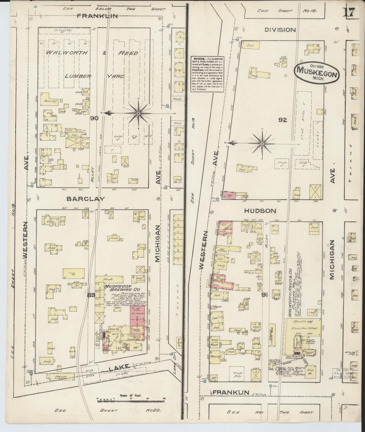 Sanborn Fire Insurance Map from Muskegon, Muskegon County, Michigan (1883), Sheet #0017 - Historic Sanborn Fire Insurance Map Print, vintage old map wall art, antique decor, genealogy gift, Michigan Michigan map