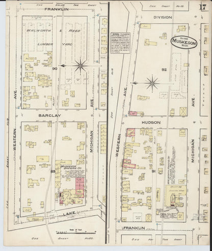 Sanborn Fire Insurance Map from Muskegon, Muskegon County, Michigan (1883), Sheet #0017 - Historic Sanborn Fire Insurance Map Print, vintage old map wall art, antique decor, genealogy gift, Michigan Michigan map