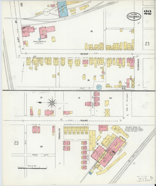 Sanborn Fire Insurance Map from Columbia, Lancaster County, Pennsylvania (1904), Sheet #0022 - Historic Sanborn Fire Insurance Map Print, vintage old map wall art, antique decor, genealogy gift, Pennsylvania Pennsylvania map