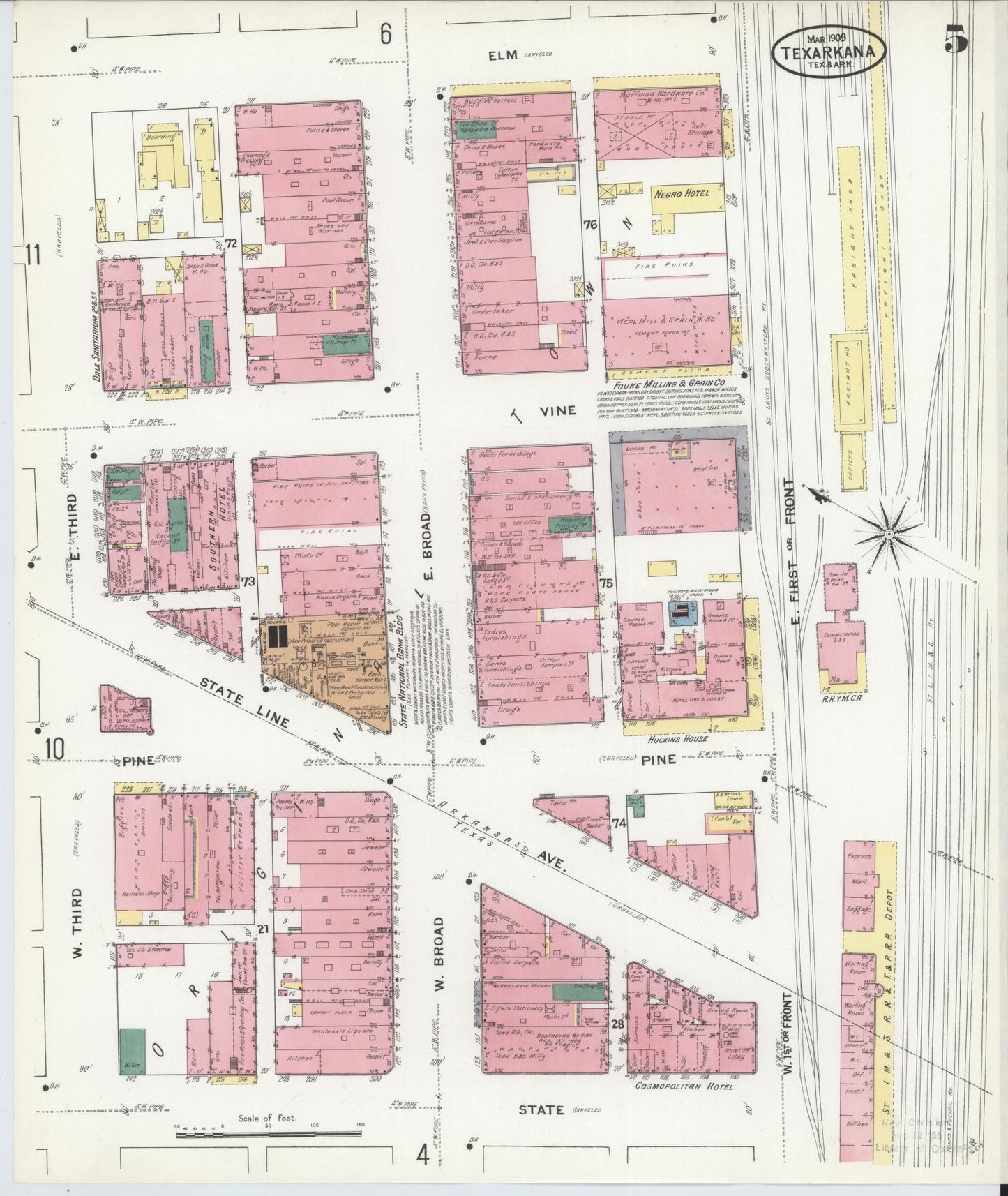 Sanborn Fire Insurance Map from Texarkana, Bowie County, Texas (1909), Sheet #0005 - Complete Map Set gallery image, historic Sanborn map, vintage wall art, Texas Texas