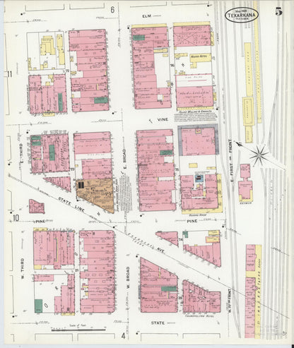 Sanborn Fire Insurance Map from Texarkana, Bowie County, Texas (1909), Sheet #0005 - Complete Map Set gallery image, historic Sanborn map, vintage wall art, Texas Texas