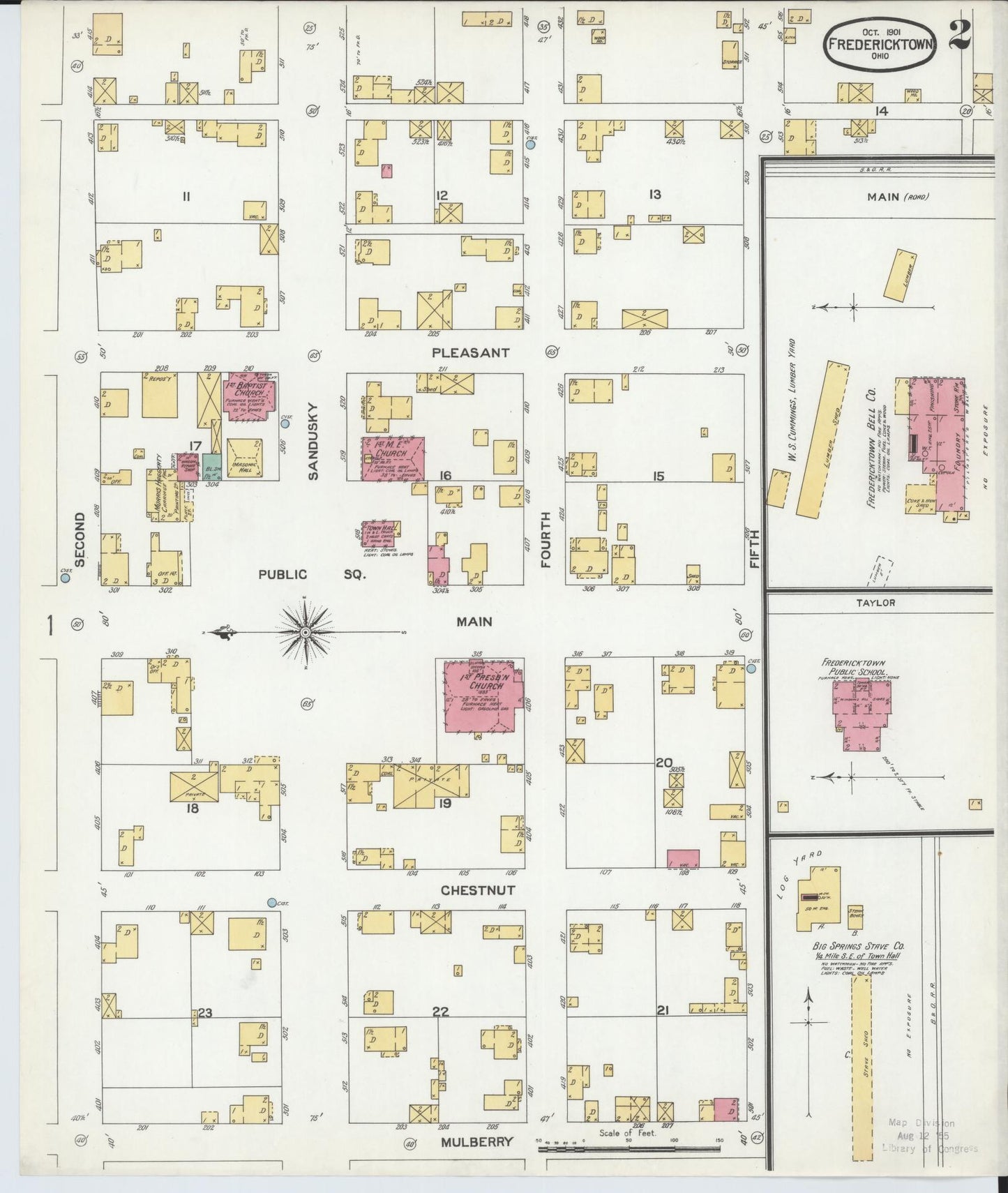 Sanborn Fire Insurance Map from Fredericktown, Knox County, Ohio (1901), Sheet #0002 - Historic Sanborn Fire Insurance Map Print, vintage old map wall art, antique decor, genealogy gift, Ohio Ohio map