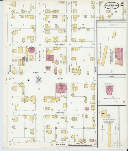 Sanborn Fire Insurance Map from Fredericktown, Knox County, Ohio (1901), Sheet #0002 - Historic Sanborn Fire Insurance Map Print, vintage old map wall art, antique decor, genealogy gift, Ohio Ohio map
