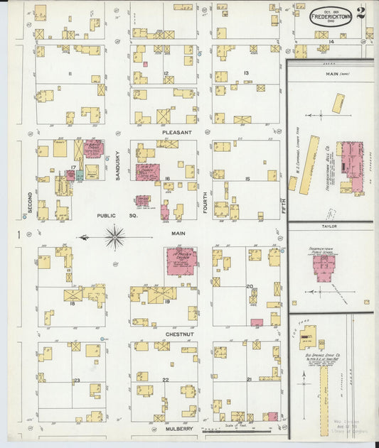 Sanborn Fire Insurance Map from Fredericktown, Knox County, Ohio (1901), Sheet #0002 - Historic Sanborn Fire Insurance Map Print, vintage old map wall art, antique decor, genealogy gift, Ohio Ohio map