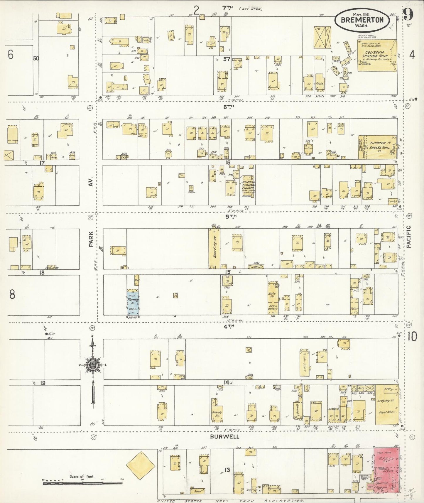 Sanborn Fire Insurance Map from Bremerton, Kitsap County, Washington (1911), Sheet #0009 - Complete Map Set gallery image, historic Sanborn map, vintage wall art, Washington Washington