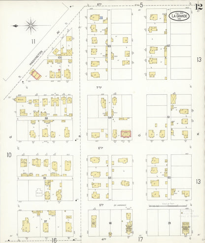 Sanborn Fire Insurance Map from La Grande, Union County, Oregon (1903), Sheet #0012 - Complete Map Set gallery image, historic Sanborn map, vintage wall art, Oregon Oregon