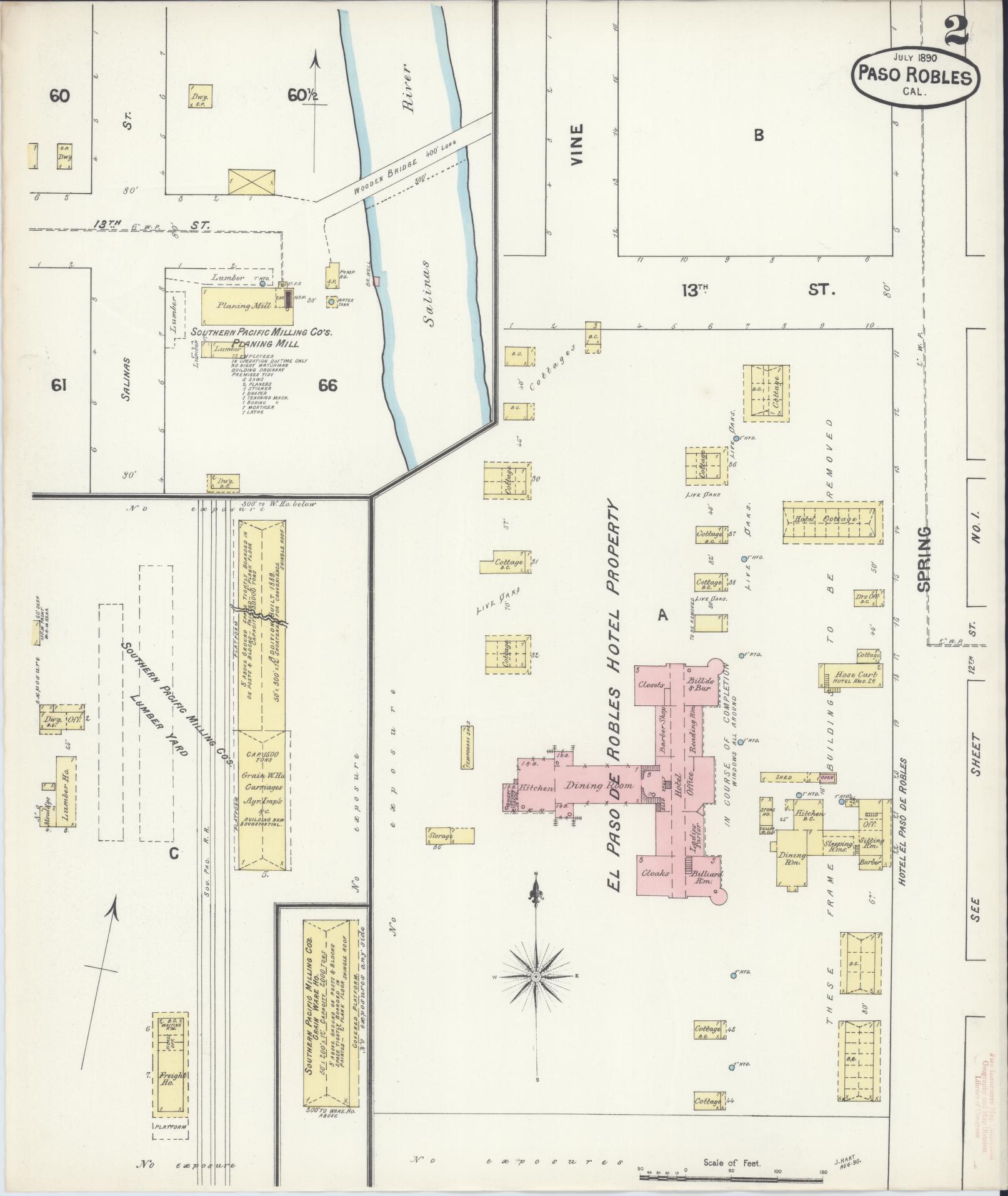 Sanborn Fire Insurance Map from Paso Robles, San Luis Obispo County, California (1890), Sheet #0002 - Complete Map Set gallery image, historic Sanborn map, vintage wall art, California California