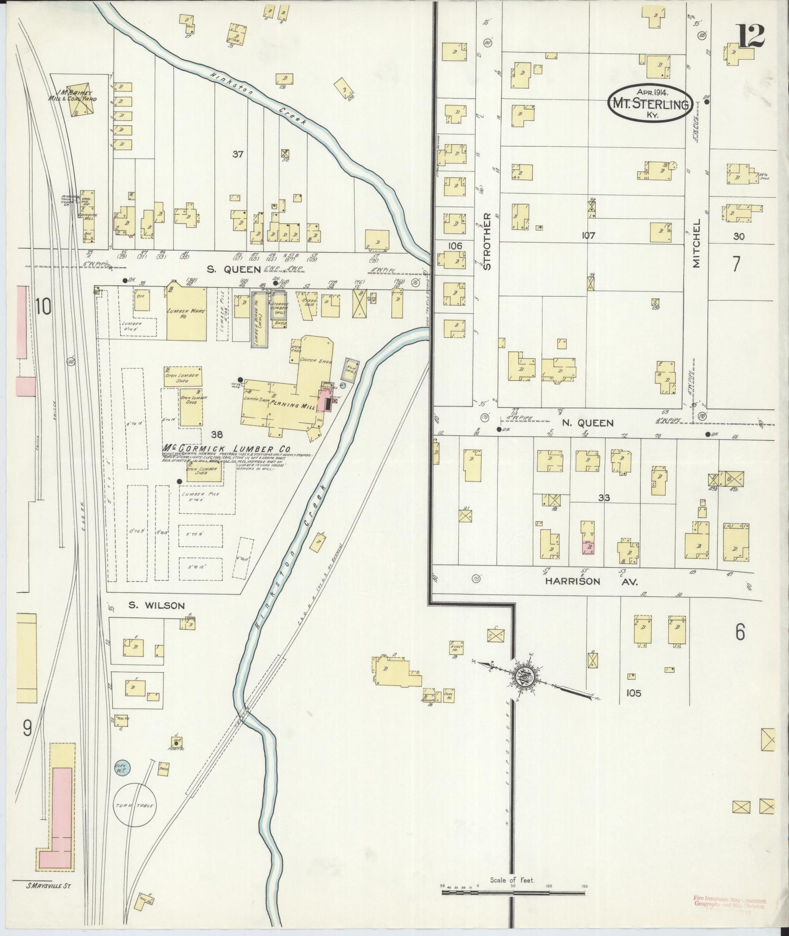 Sanborn Fire Insurance Map from Mount Sterling, Montgomery County, Kentucky (1914), Sheet #0012 - Historic Sanborn Fire Insurance Map Print, vintage old map wall art, antique decor, genealogy gift, Kentucky Kentucky map
