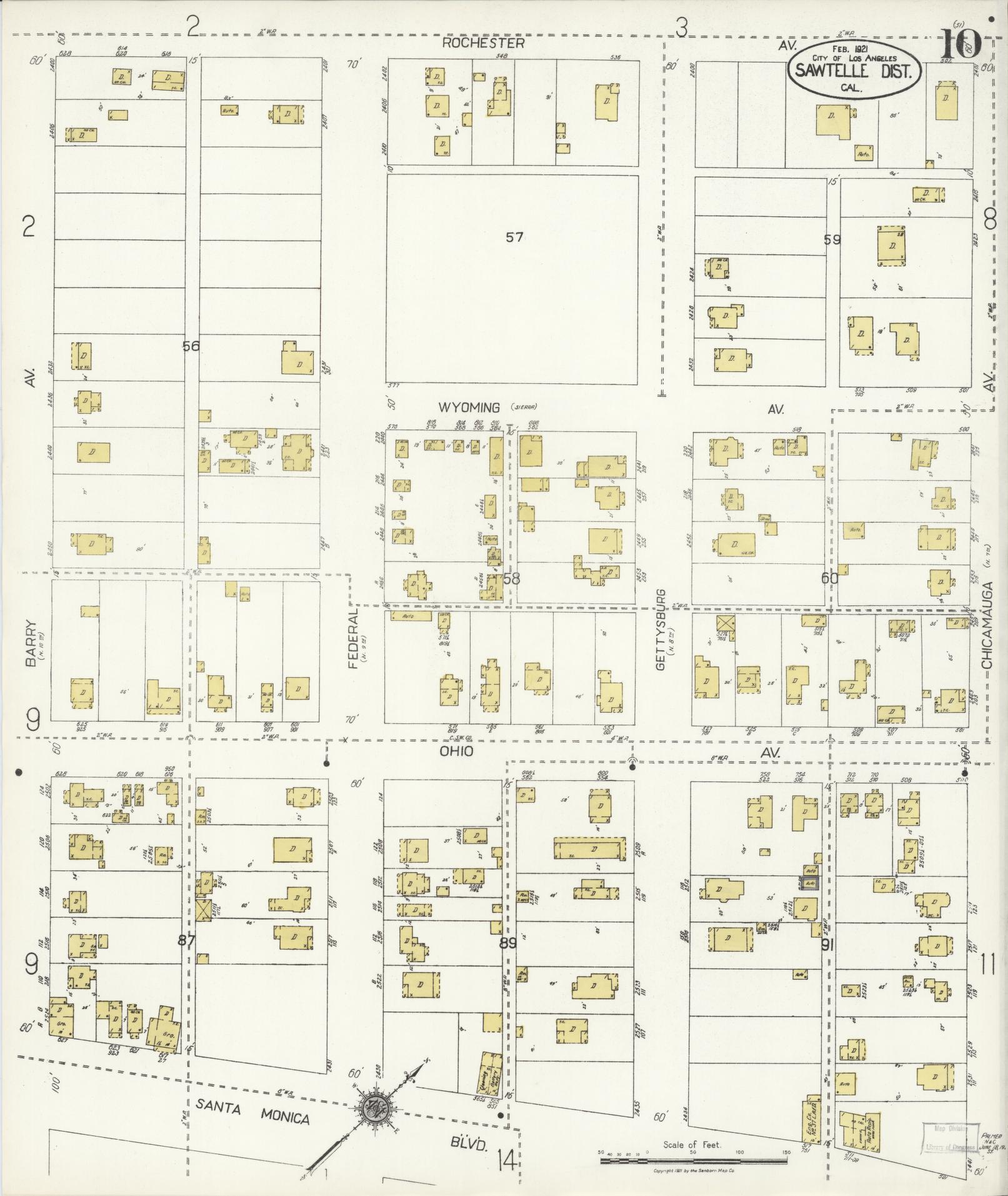 Sanborn Fire Insurance Map from Sawtelle, Los Angeles County, California (1921), Sheet #0010 - Complete Map Set gallery image, historic Sanborn map, vintage wall art, California California