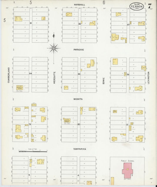 Sanborn Fire Insurance Map from Vernon, Wilbarger County, Texas (1902), Sheet #0007 - Historic Sanborn Fire Insurance Map Print, vintage old map wall art, antique decor, genealogy gift, Texas Texas map