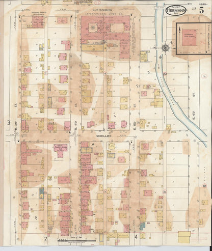 Sanborn Fire Insurance Map from Hermann, Gasconade County, Missouri (1932), Sheet #0005 - Complete Map Set gallery image, historic Sanborn map, vintage wall art, Missouri Missouri