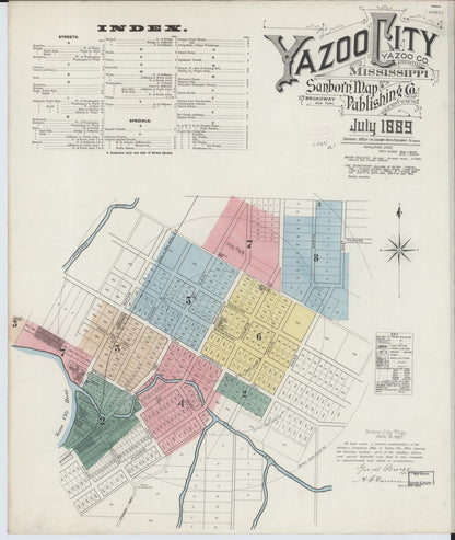 Sanborn Fire Insurance Map from Yazoo City, Yazoo County, Mississippi (1889), Sheet #0001 - Complete Map Set gallery image, historic Sanborn map, vintage wall art, Mississippi Mississippi
