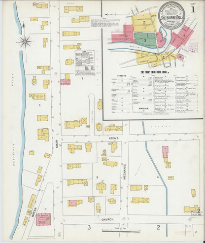 Sanborn Fire Insurance Map from Shelburne Falls, Franklin County, Massachusetts (1905), Sheet #0001 - Historic Sanborn Fire Insurance Map Print, vintage old map wall art, antique decor, genealogy gift, Massachusetts Massachusetts map