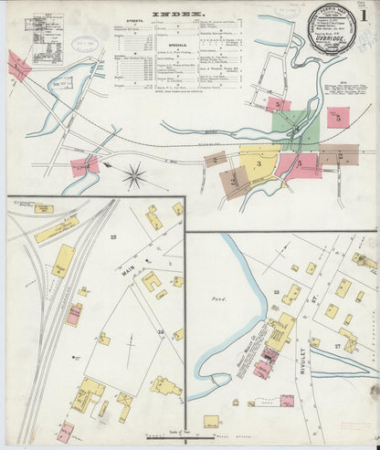 Sanborn Fire Insurance Map from Uxbridge, Worcester County, Massachusetts (1898), Sheet #0001 - Historic Sanborn Fire Insurance Map Print, vintage old map wall art, antique decor, genealogy gift, Massachusetts Massachusetts map
