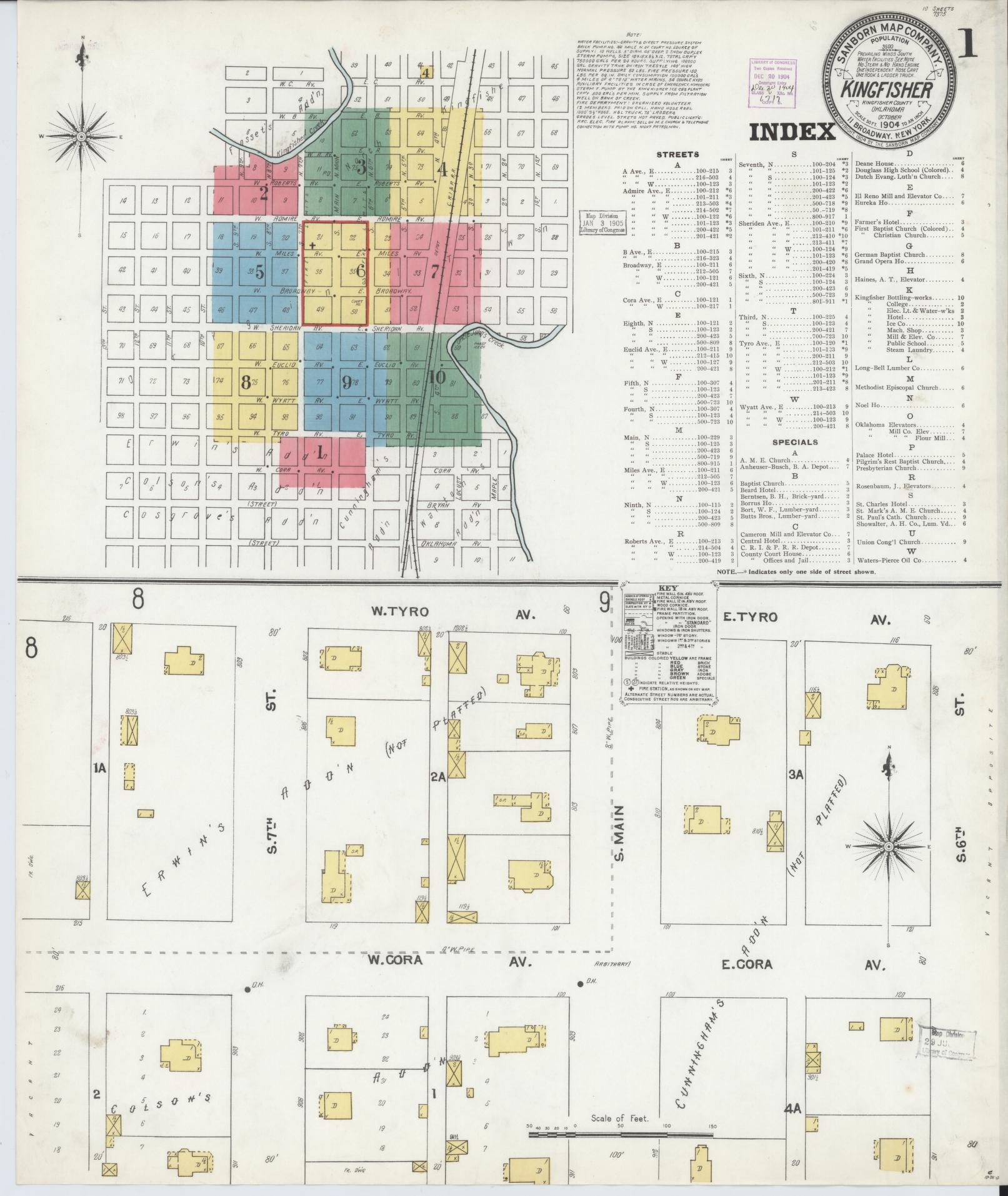 Sanborn Fire Insurance Map from Kingfisher, Kingfisher County, Oklahoma (1904), Sheet #0001 - Complete Map Set gallery image, historic Sanborn map, vintage wall art, Oklahoma Oklahoma