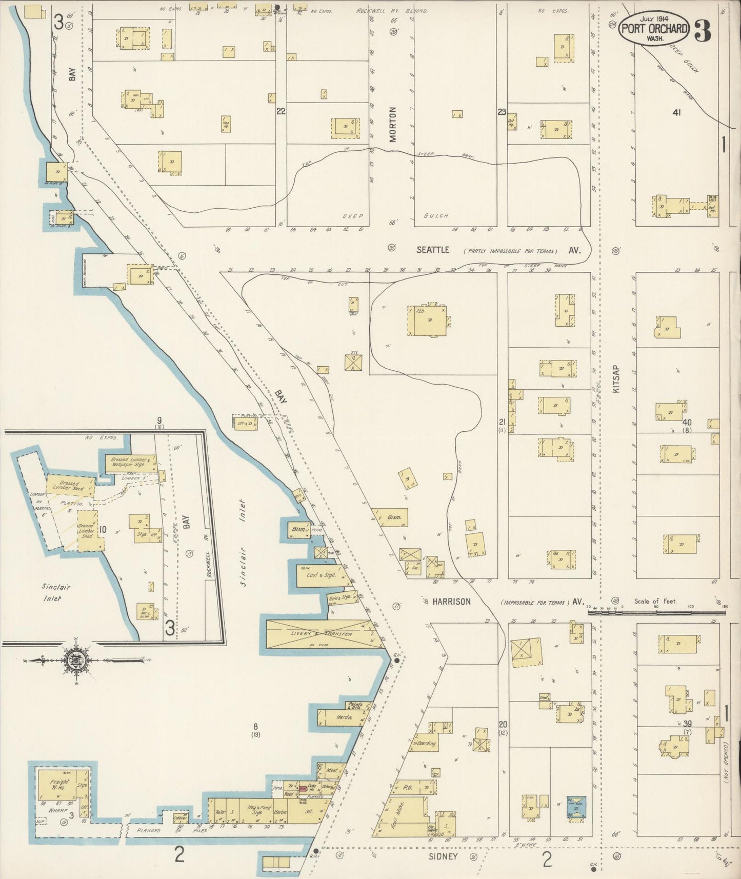 Sanborn Fire Insurance Map from Port Orchard, Kitsap County, Washington (1914), Sheet #0003 - Complete Map Set gallery image, historic Sanborn map, vintage wall art, Washington Washington