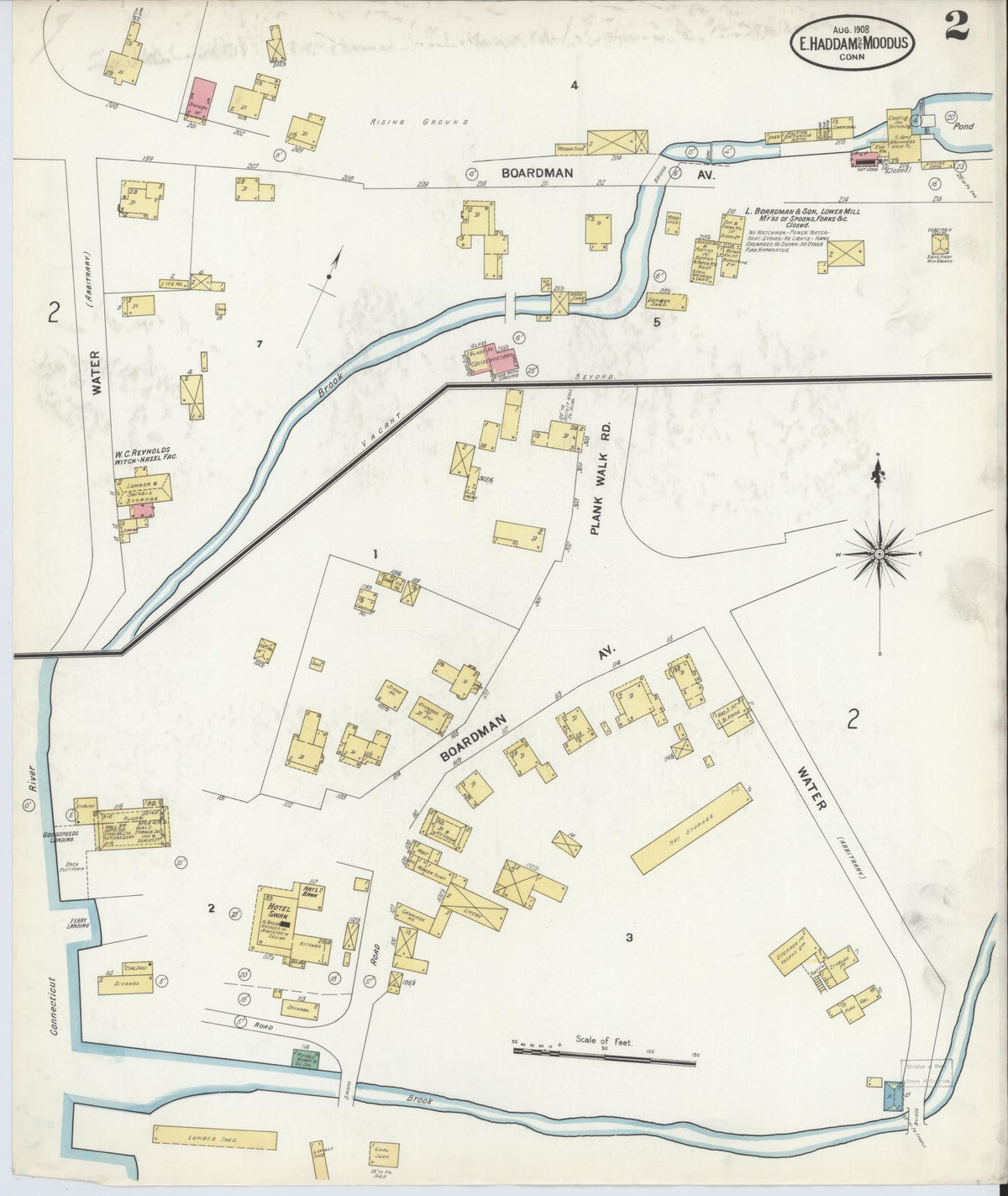 Sanborn Fire Insurance Map from East Haddam, Middlesex County, Connecticut (1908), Sheet #0002 - Historic Sanborn Fire Insurance Map Print, vintage old map wall art, antique decor, genealogy gift, Connecticut Connecticut map