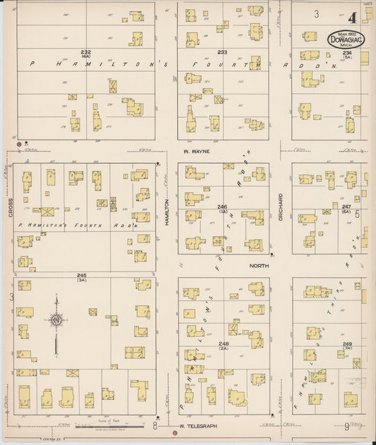 Sanborn Fire Insurance Map from Dowagiac, Cass County, Michigan (1922), Sheet #0004 - Historic Sanborn Fire Insurance Map Print, vintage old map wall art, antique decor, genealogy gift, Michigan Michigan map