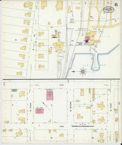 Sanborn Fire Insurance Map from Prescott, Nevada County, Arkansas (1908), Sheet #0006 - Complete Map Set gallery image, historic Sanborn map, vintage wall art, Prescott Nevada